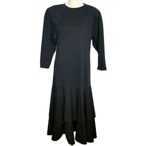 Lorch Vintage Dress Long Sleeve Dropped Waist Black Tiered  Stretch USA Gothic